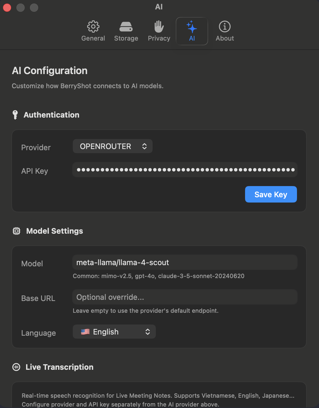 General and Shortcuts Settings