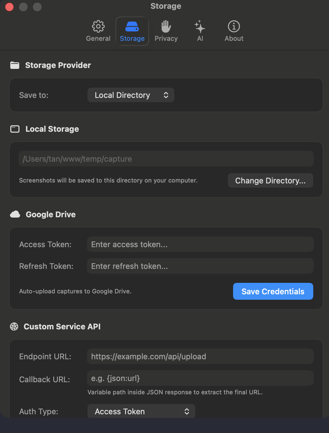 Cloud Storage Settings