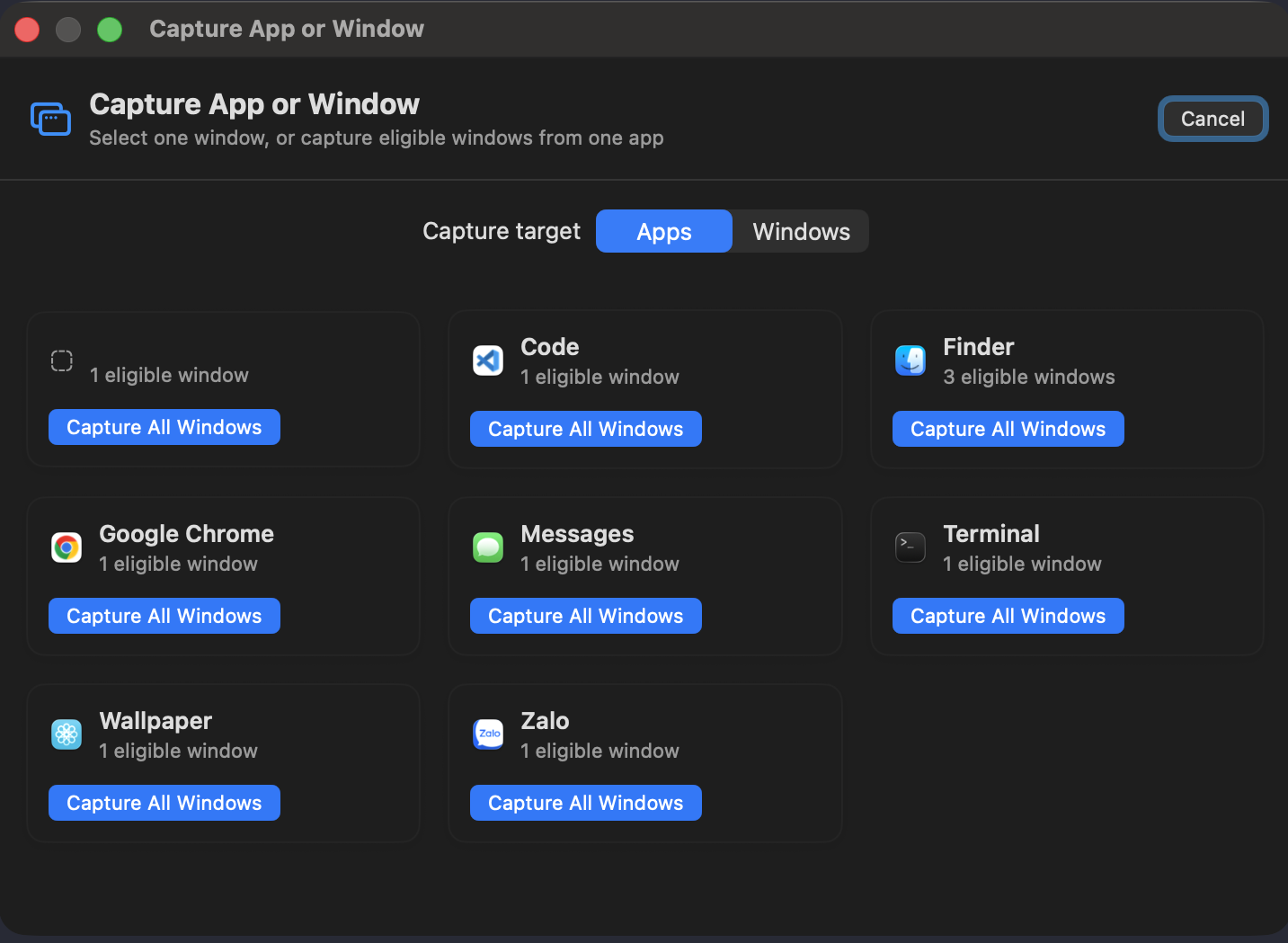 Window Picker Interface